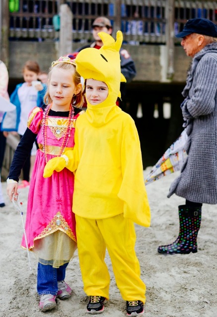 Kids dressed up to take the polar plunge on Tybee Island.