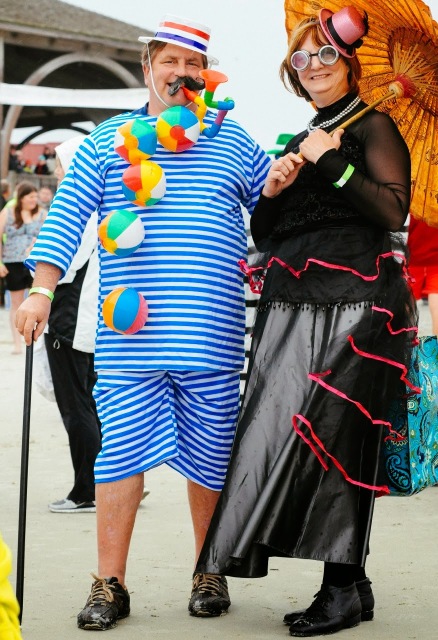 People dressed in silly costumes for the polar plunge on Tybee Island. 